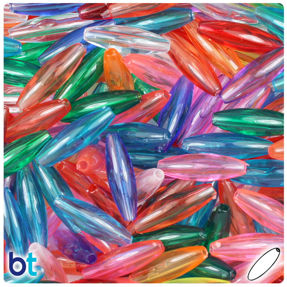 Transparent Mix 19mm Spaghetti Plastic Beads (150pcs)
