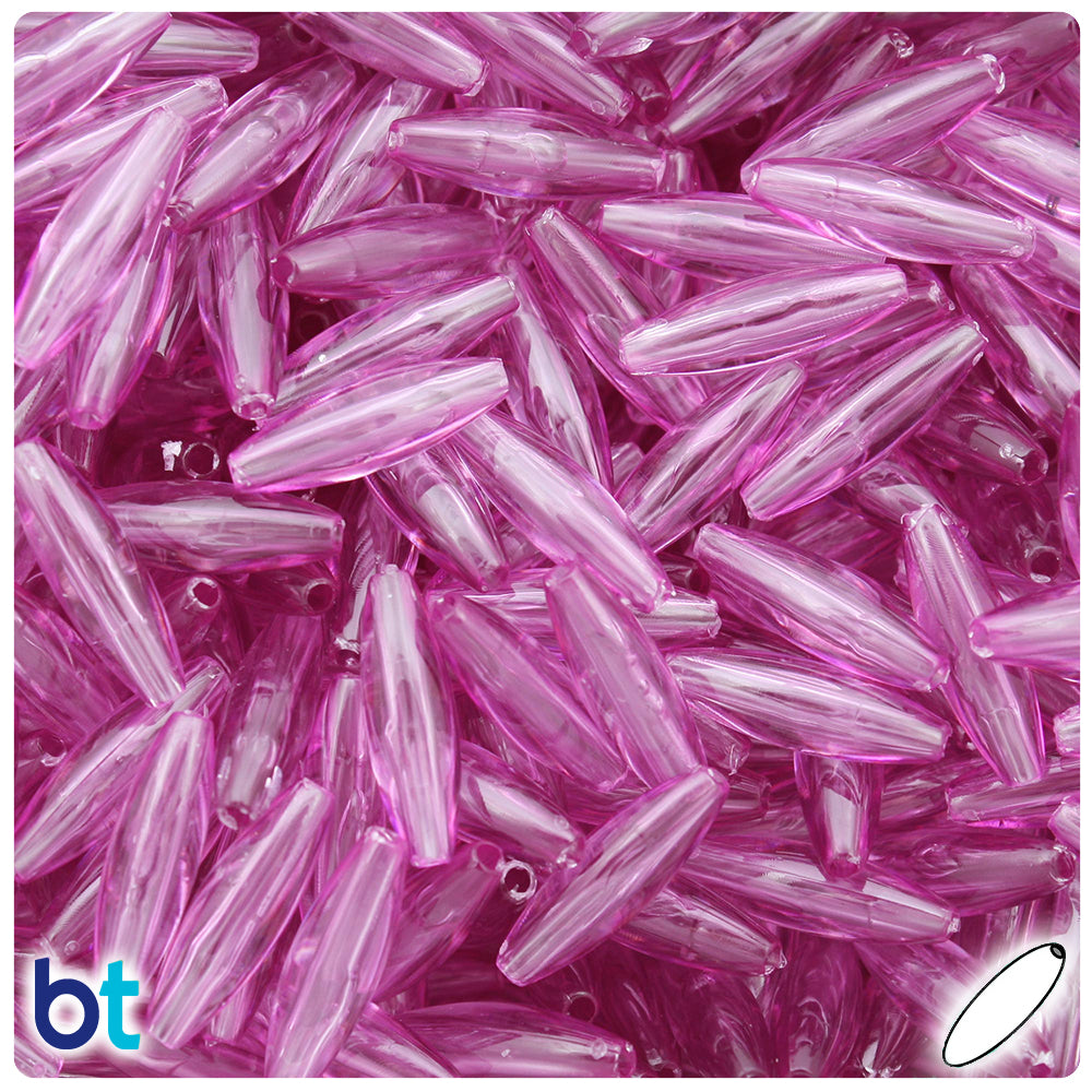 Light Fuchsia Transparent 19mm Spaghetti Plastic Beads (150pcs)