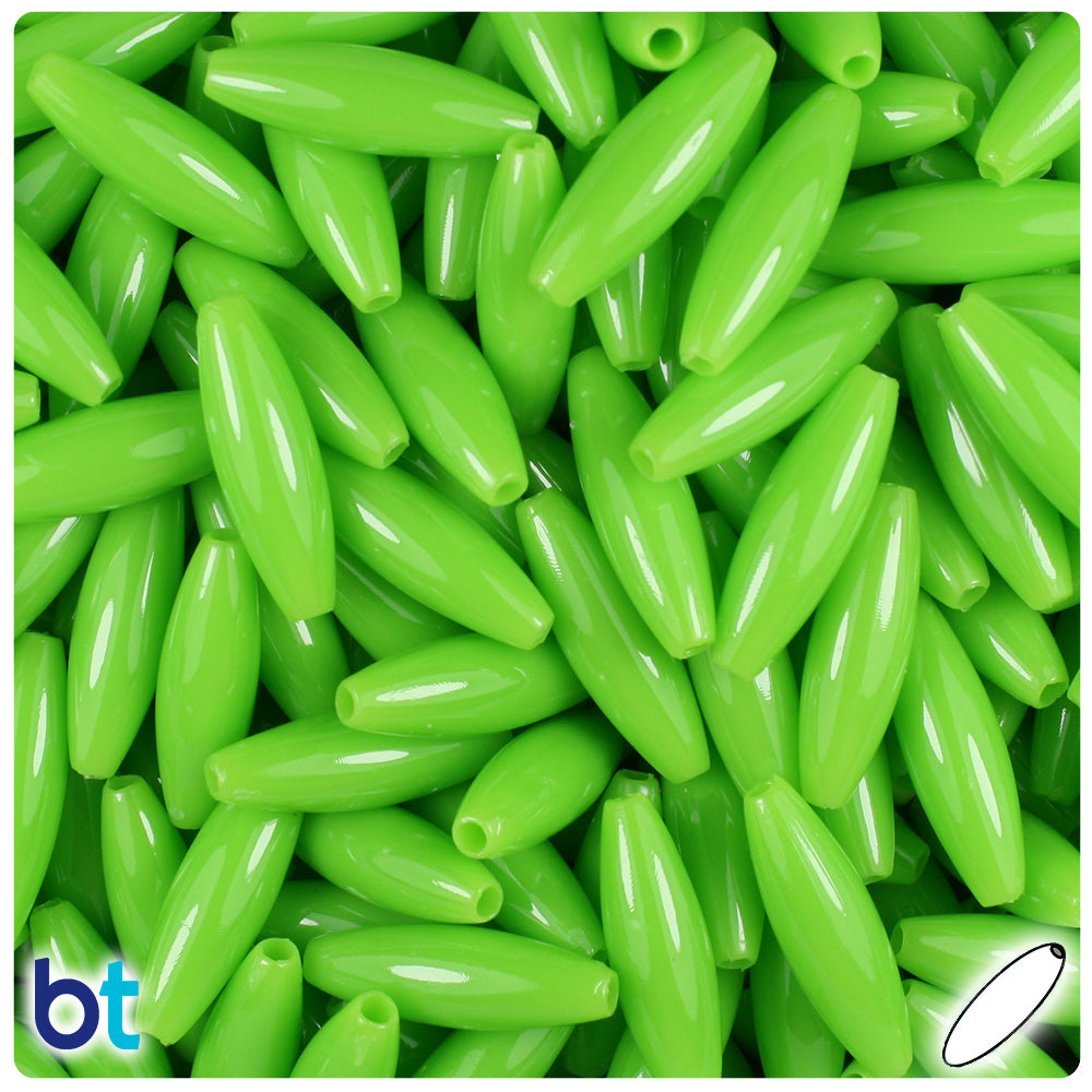 Lime Opaque 19mm Spaghetti Plastic Beads (150pcs)