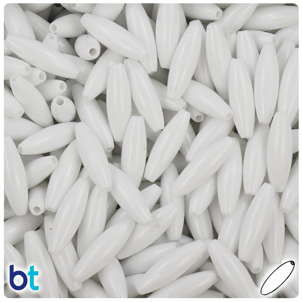 Bright White Opaque 19mm Spaghetti Plastic Beads (150pcs)
