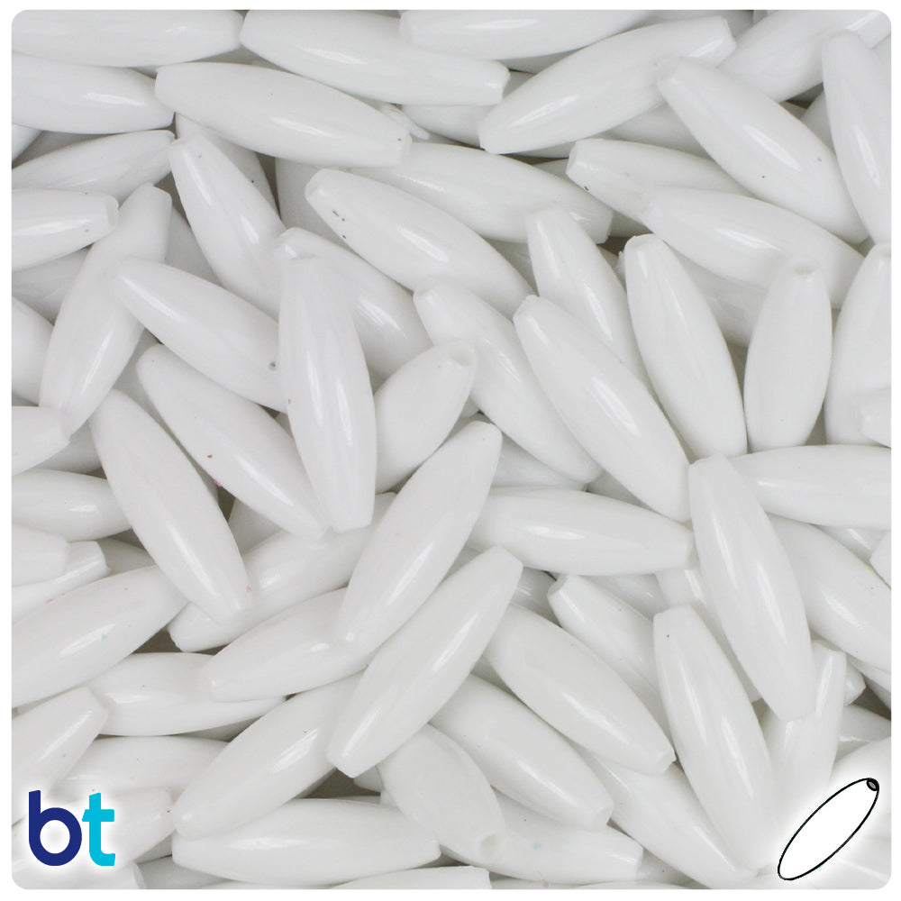 White Opaque 19mm Spaghetti Plastic Beads (150pcs)