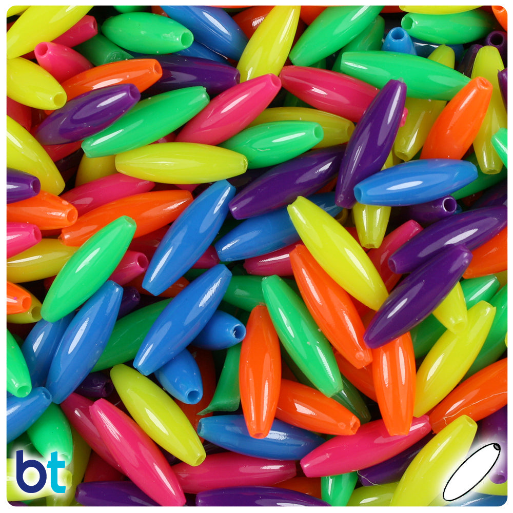 Neon Bright Mix 19mm Spaghetti Plastic Beads (150pcs)