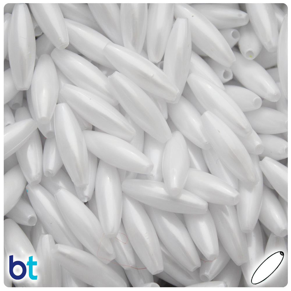 White Pearl 19mm Spaghetti Plastic Beads (150pcs)