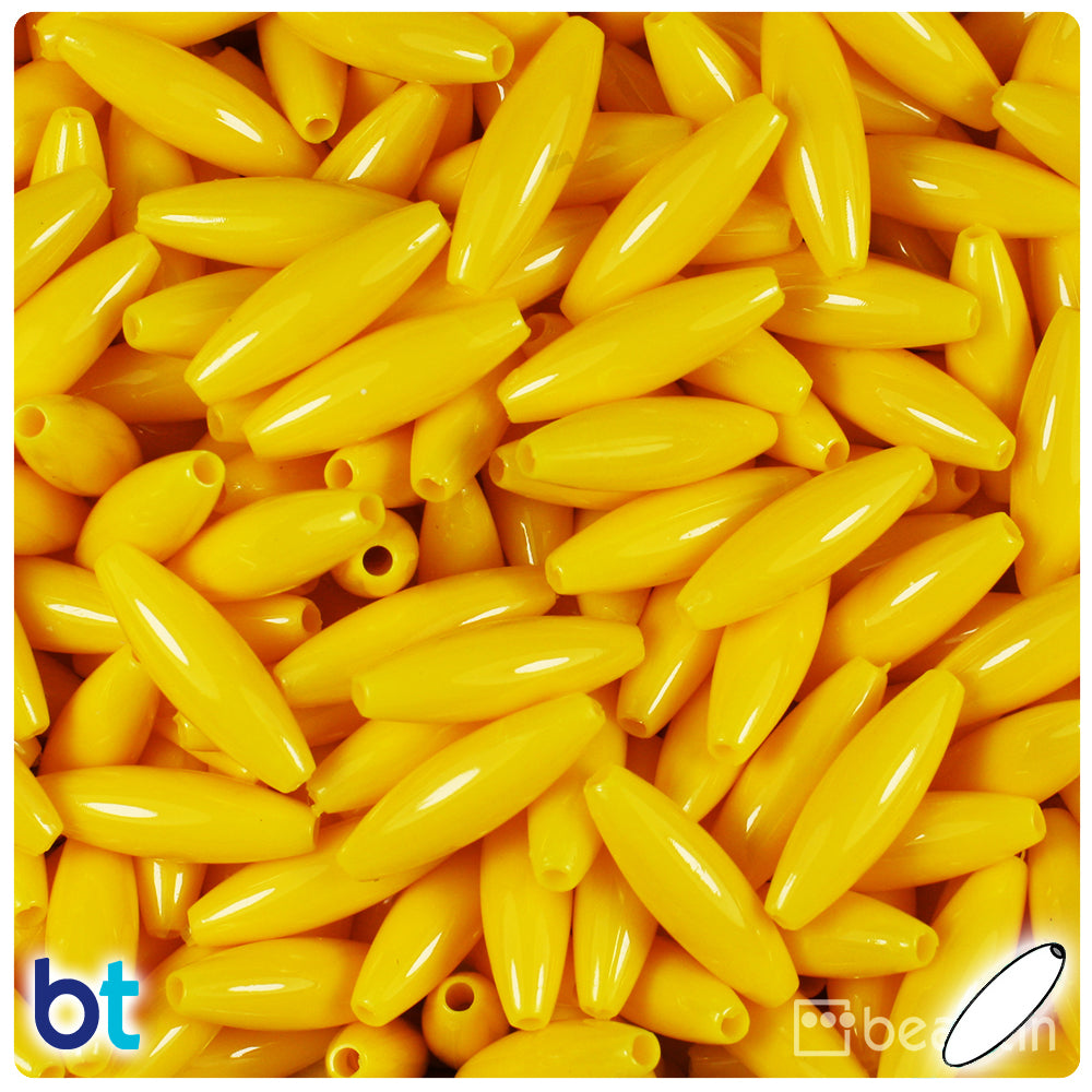 Bright Yellow Opaque 19mm Spaghetti Plastic Beads (150pcs)