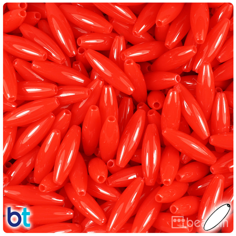Bright Red Opaque 19mm Spaghetti Plastic Beads (150pcs)