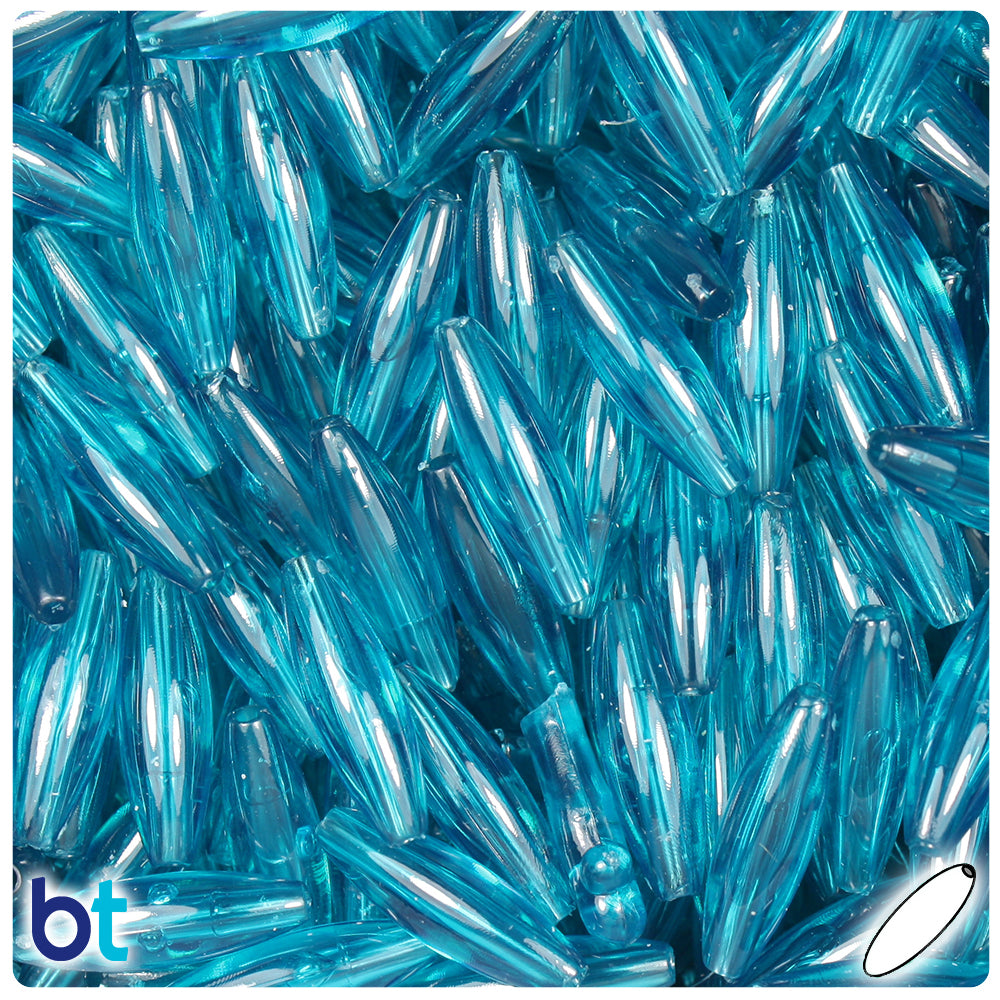 Teal Transparent 19mm Spaghetti Plastic Beads (150pcs)