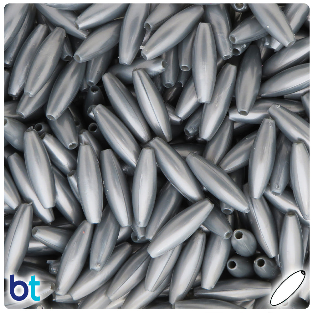 Grey Pearl 19mm Spaghetti Plastic Beads (150pcs)