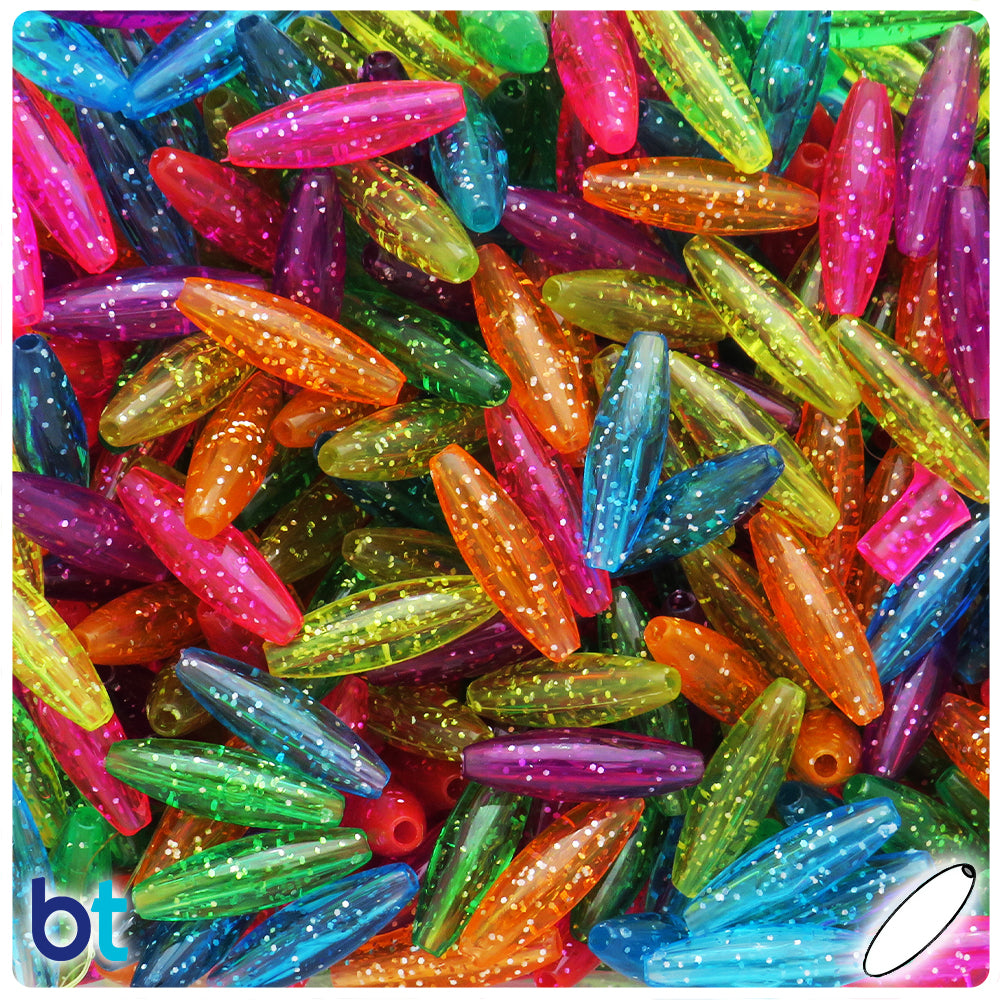 Jelly Sparkle Mix 19mm Spaghetti Plastic Beads (150pcs)