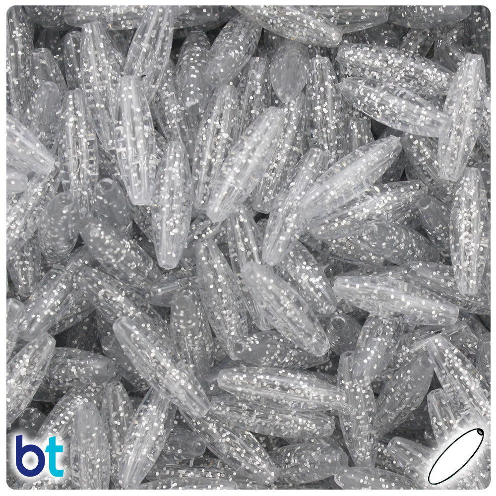 Silver Glimmer 19mm Spaghetti Plastic Beads (150pcs)