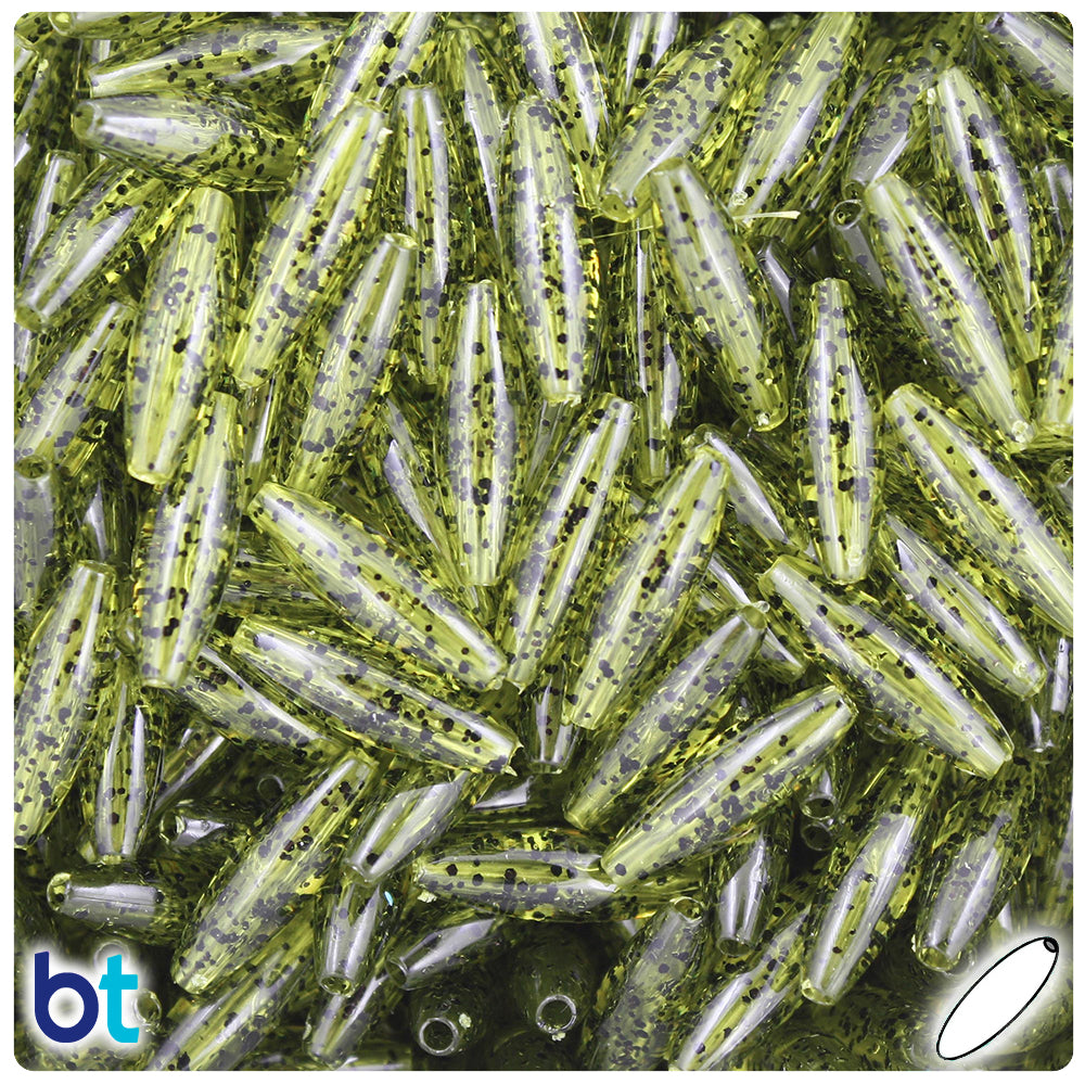 Yellow Black Sparkle 19mm Spaghetti Plastic Beads (150pcs)