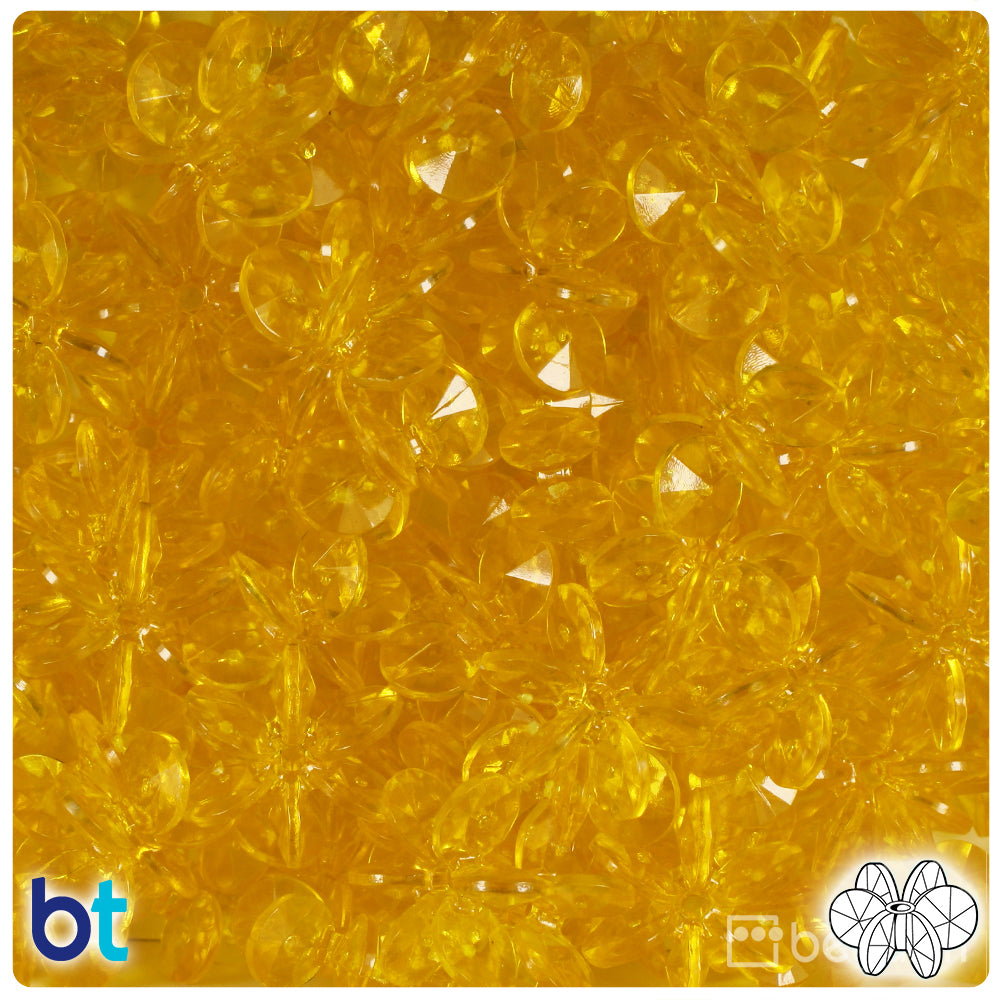 Dark Yellow Transparent 18mm SunBurst Plastic Beads (135pcs)