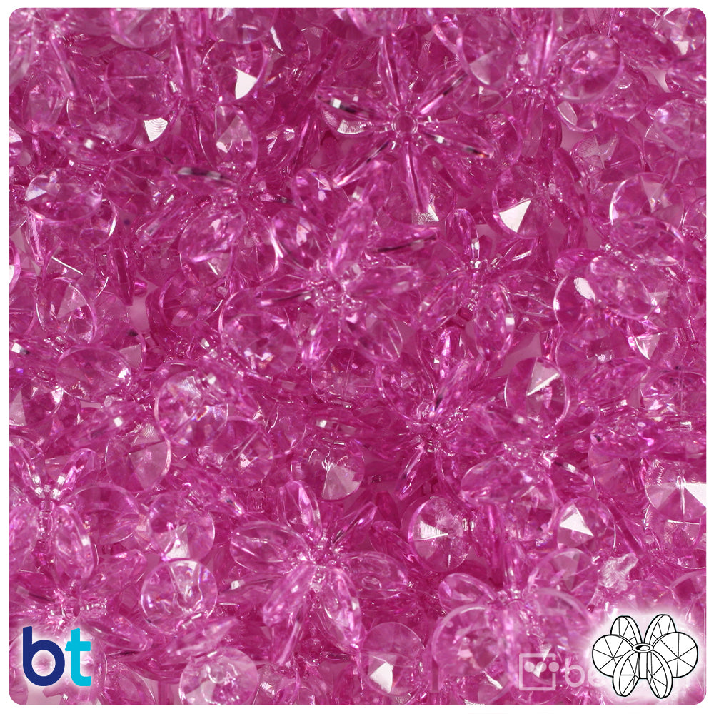 Light Fuchsia Transparent 18mm SunBurst Plastic Beads (135pcs)
