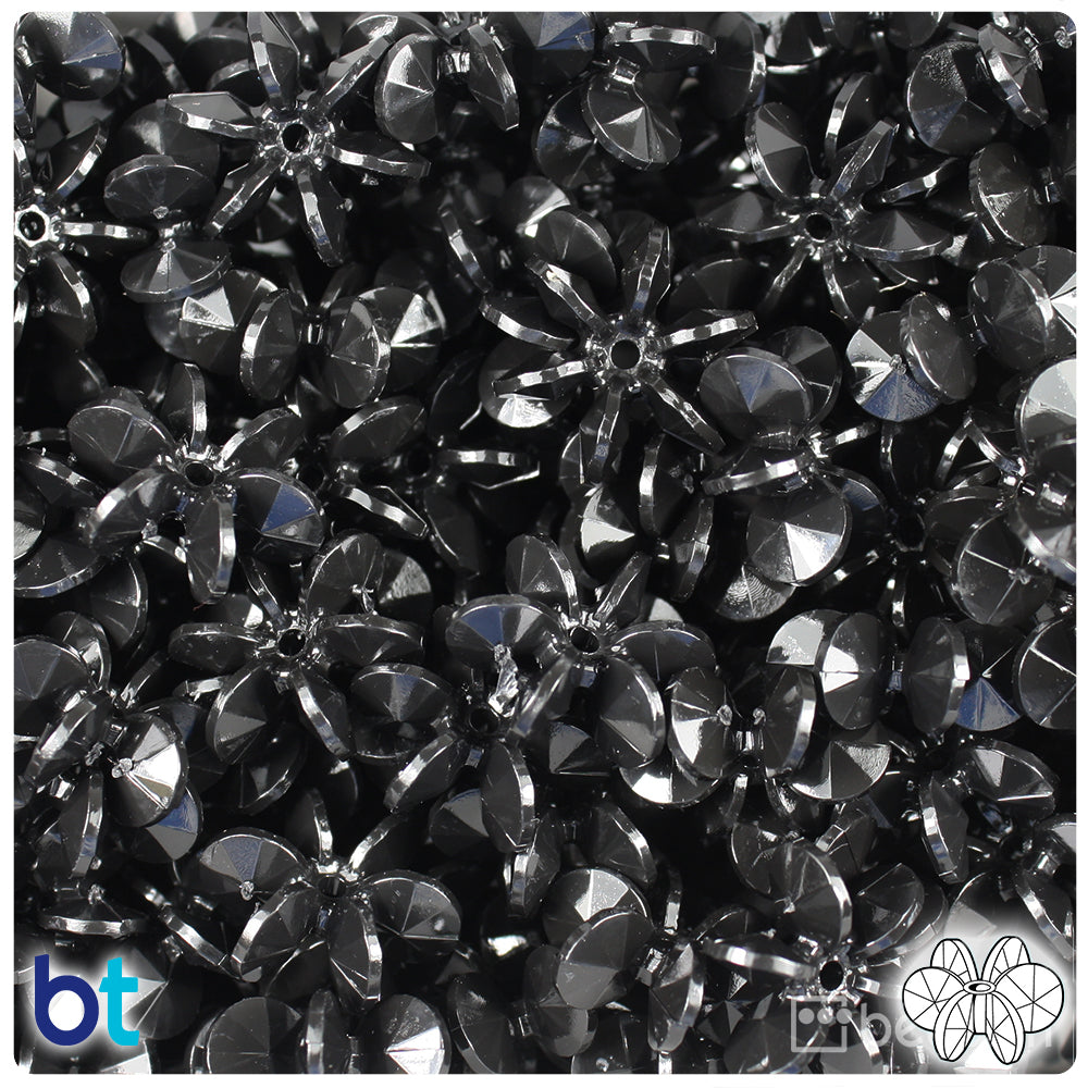 Black Opaque 18mm SunBurst Plastic Beads (135pcs)
