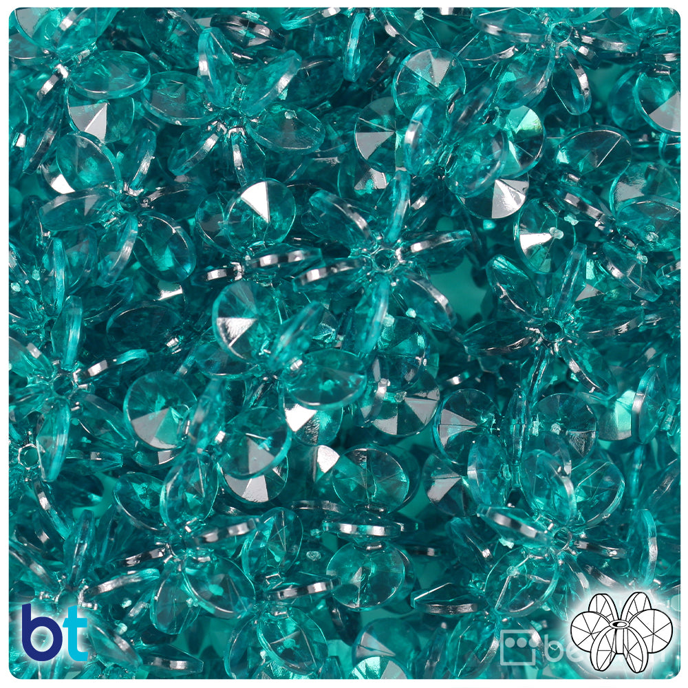 Dark Teal Transparent 18mm SunBurst Plastic Beads (135pcs)