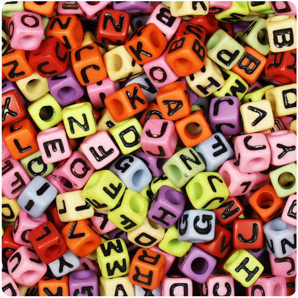 Mixed Opaque 7mm Cube Alpha Beads - Black Letter Mix (200pcs)