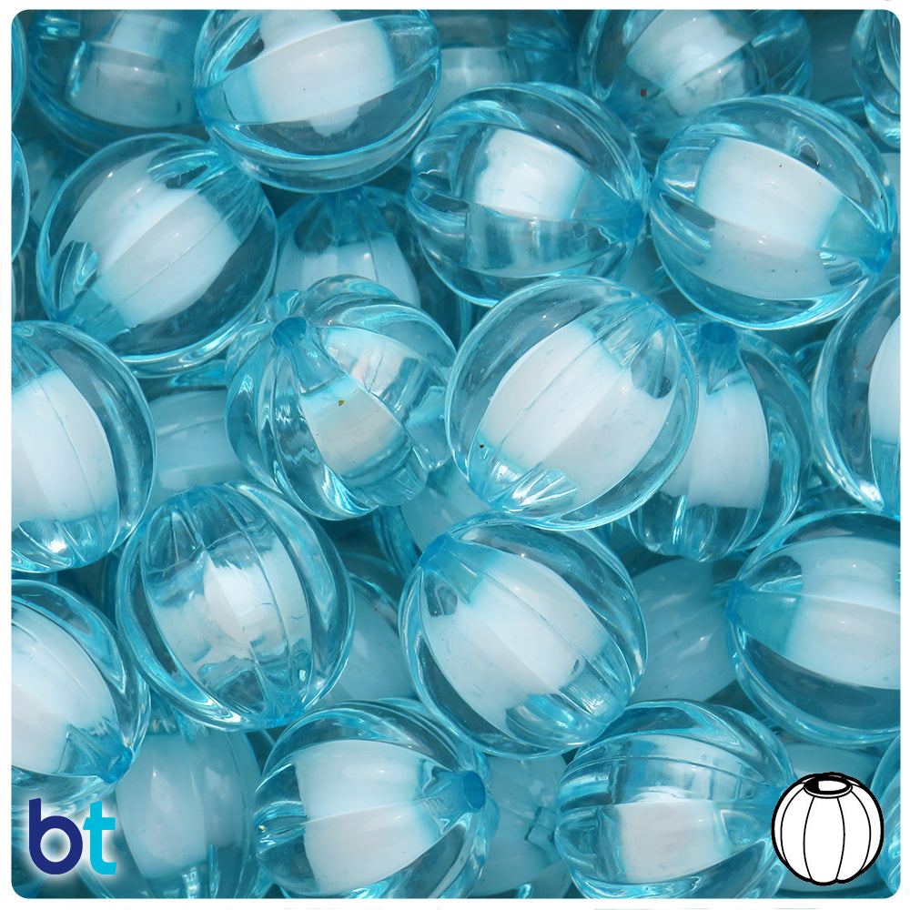 Aqua Blue Transparent 20mm Melon Plastic Beads - White Core Bead (10pcs)