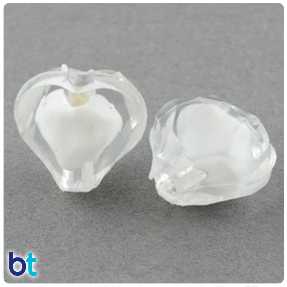 Clear Transparent 10mm Faceted Heart Plastic Beads - White Core Bead (150pcs)
