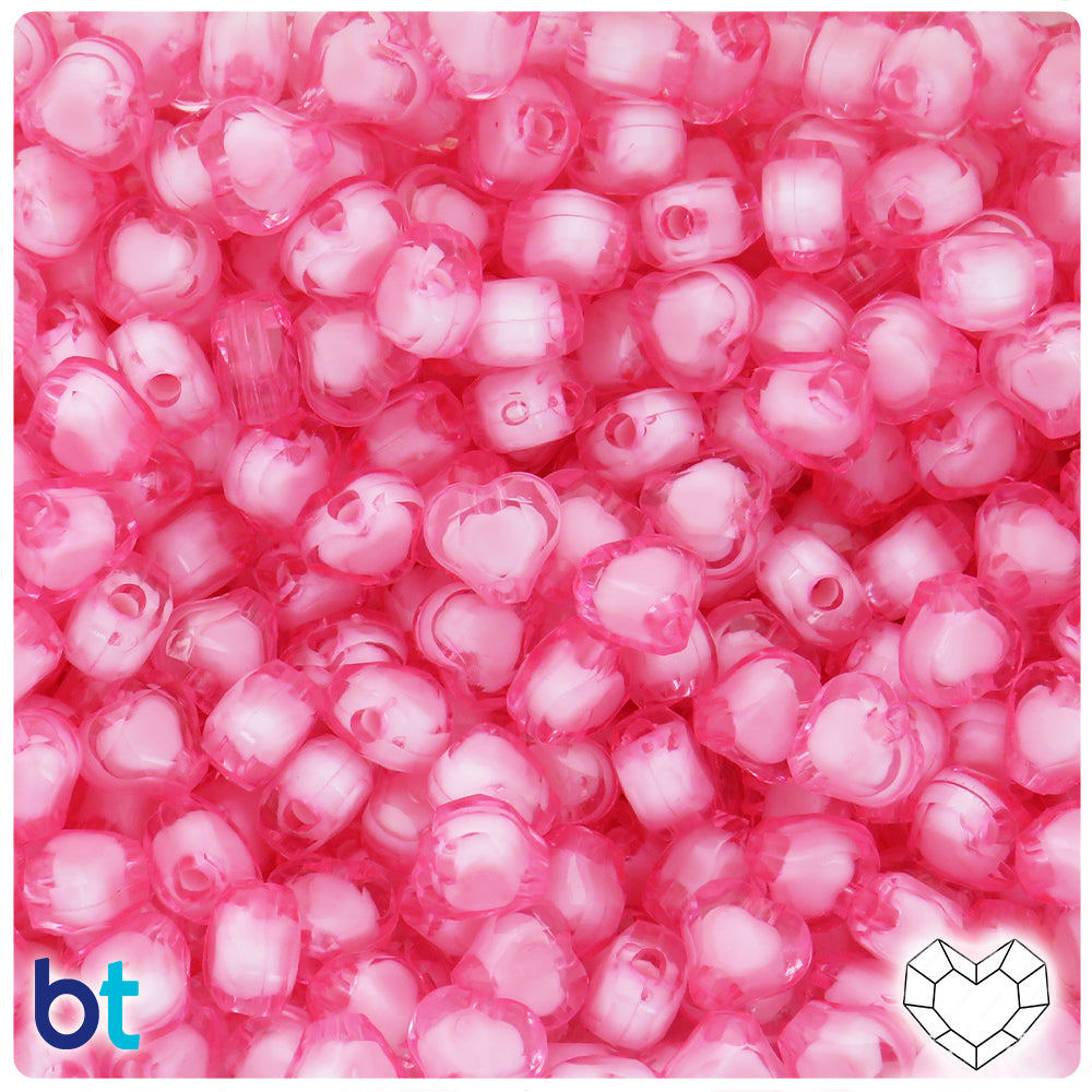 Light Pink Transparent 10mm Faceted Heart Plastic Beads - White Core Bead (150pcs)