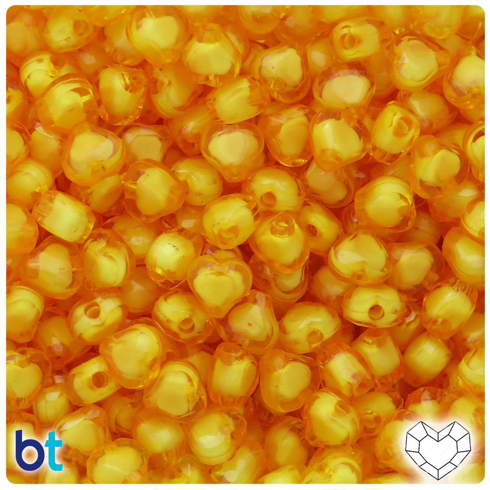Yellow Transparent 10mm Faceted Heart Plastic Beads - White Core Bead (150pcs)