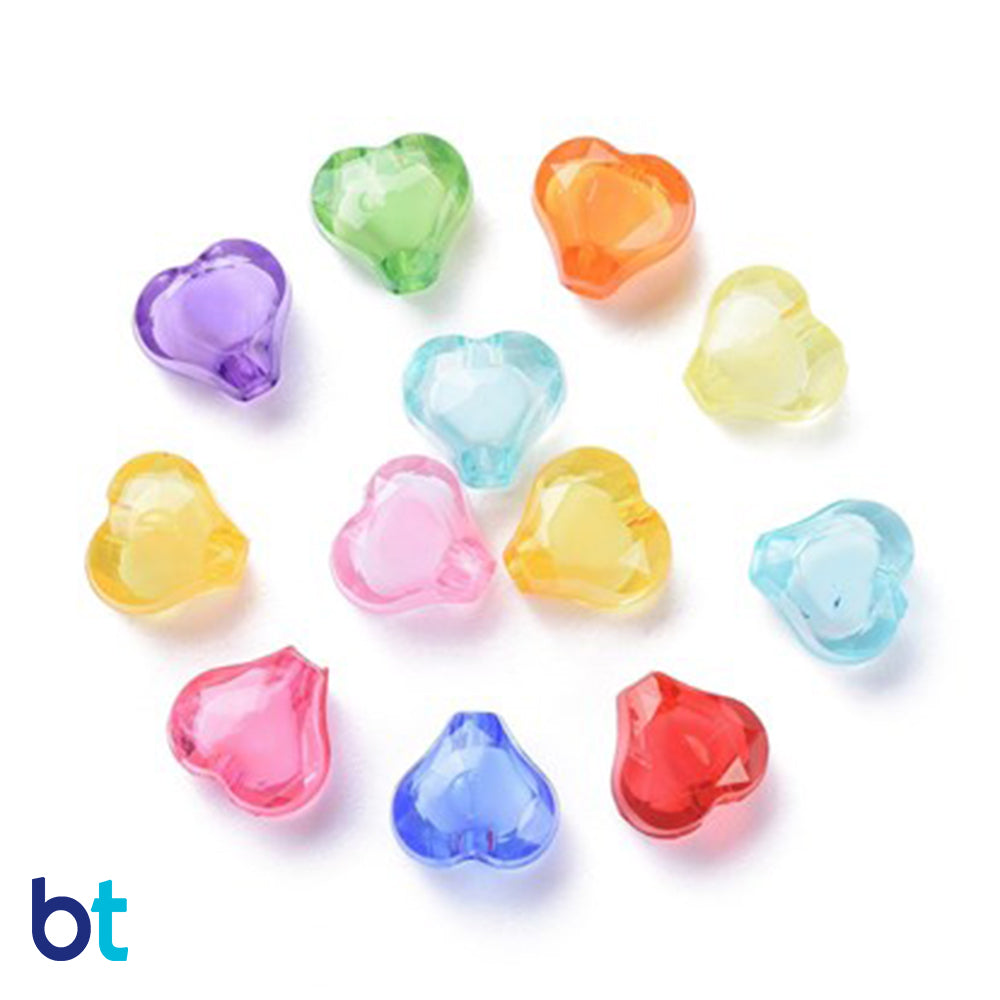 Clear Transparent 10mm Faceted Heart Plastic Beads - White Core Bead (150pcs)