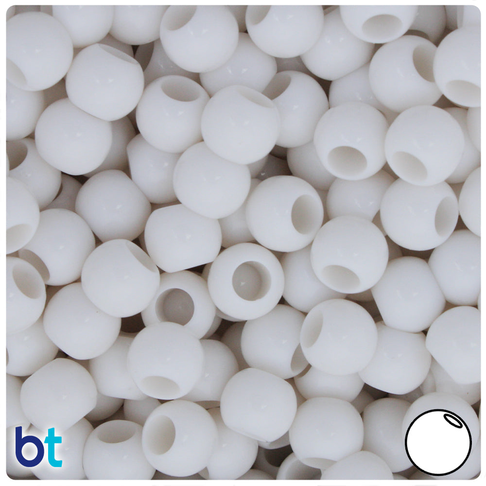 White Opaque 10mm Round Plastic Pony Beads (125pcs)