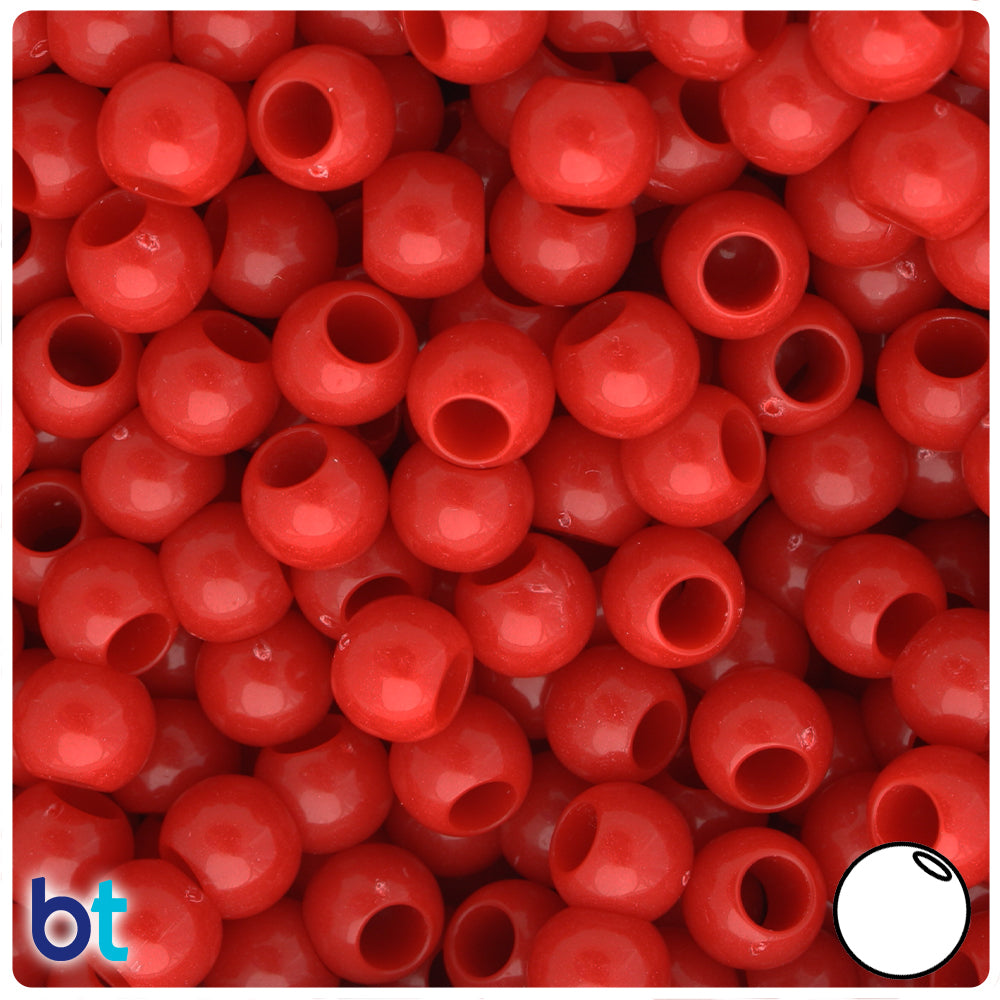 Dark Red Opaque 10mm Round Plastic Pony Beads (125pcs)