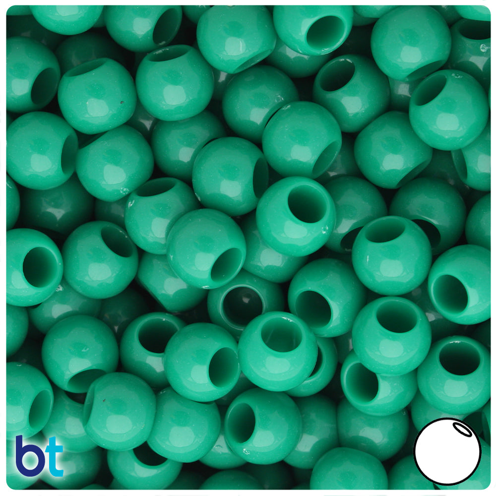 Dark Green Opaque 10mm Round Plastic Pony Beads (125pcs)