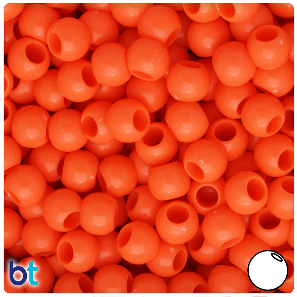 Orange Opaque 10mm Round Plastic Pony Beads (125pcs)