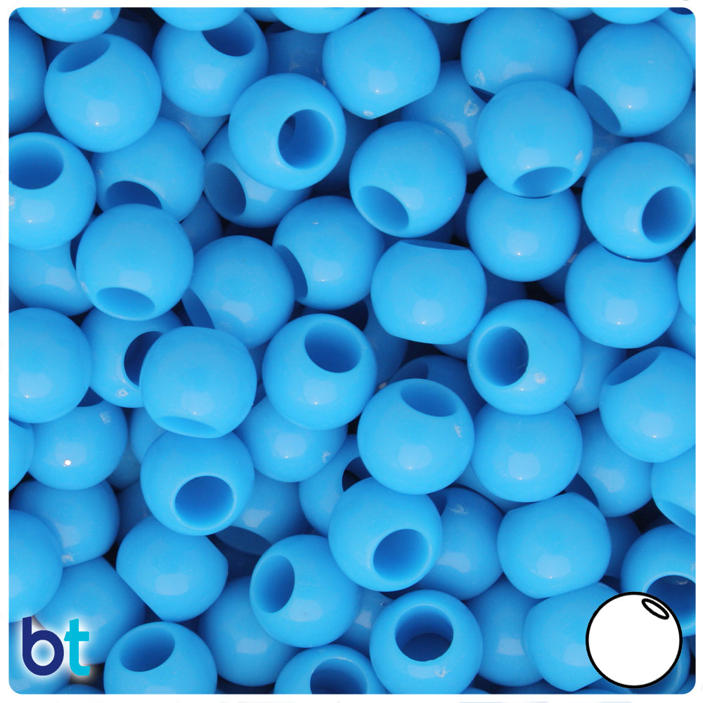 Light Blue Opaque 10mm Round Plastic Pony Beads (125pcs)