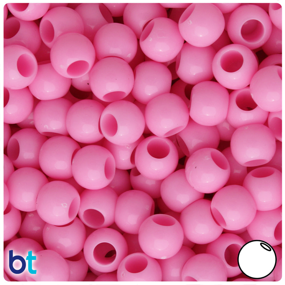 Light Pink Opaque 10mm Round Plastic Pony Beads (125pcs)