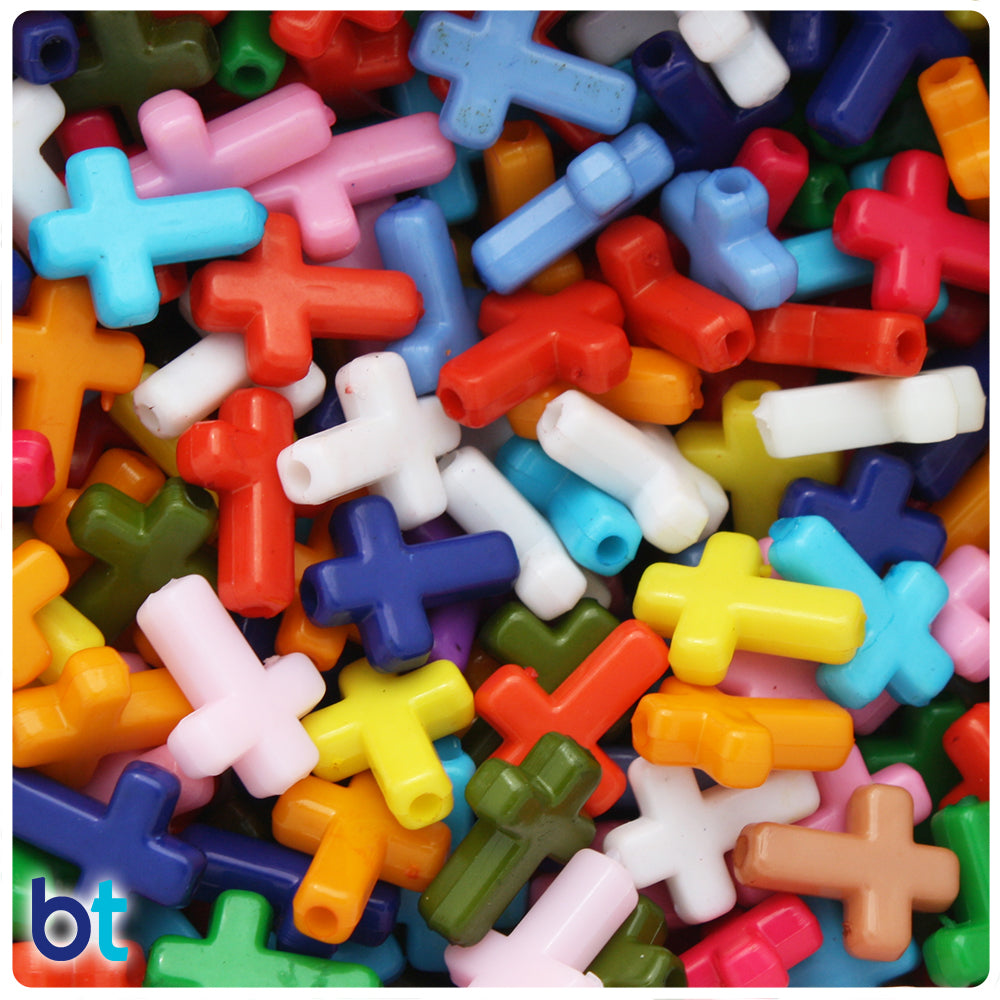 Mixed Opaque 16mm Cross Plastic Beads (100pcs)