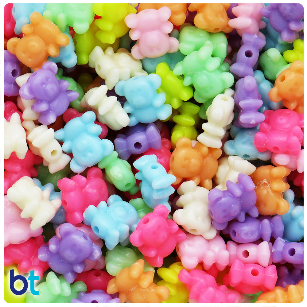 Mixed Opaque 12mm Teddy Bear Plastic Beads (100pcs)