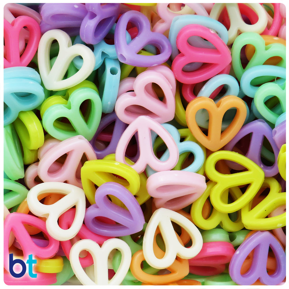 Mixed Opaque 16mm Hollow Heart Plastic Beads (130pcs)
