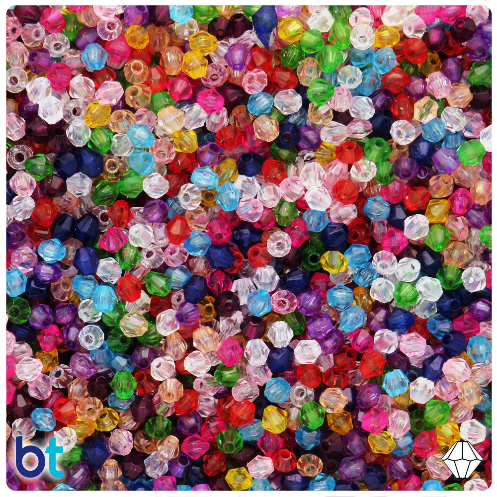 Mixed Transparent 4mm Faceted Bicone Plastic Beads (1200pcs)