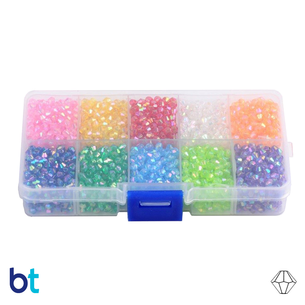 Transparent AB 4mm Faceted Bicone Plastic Beads (Box/10 Colors)