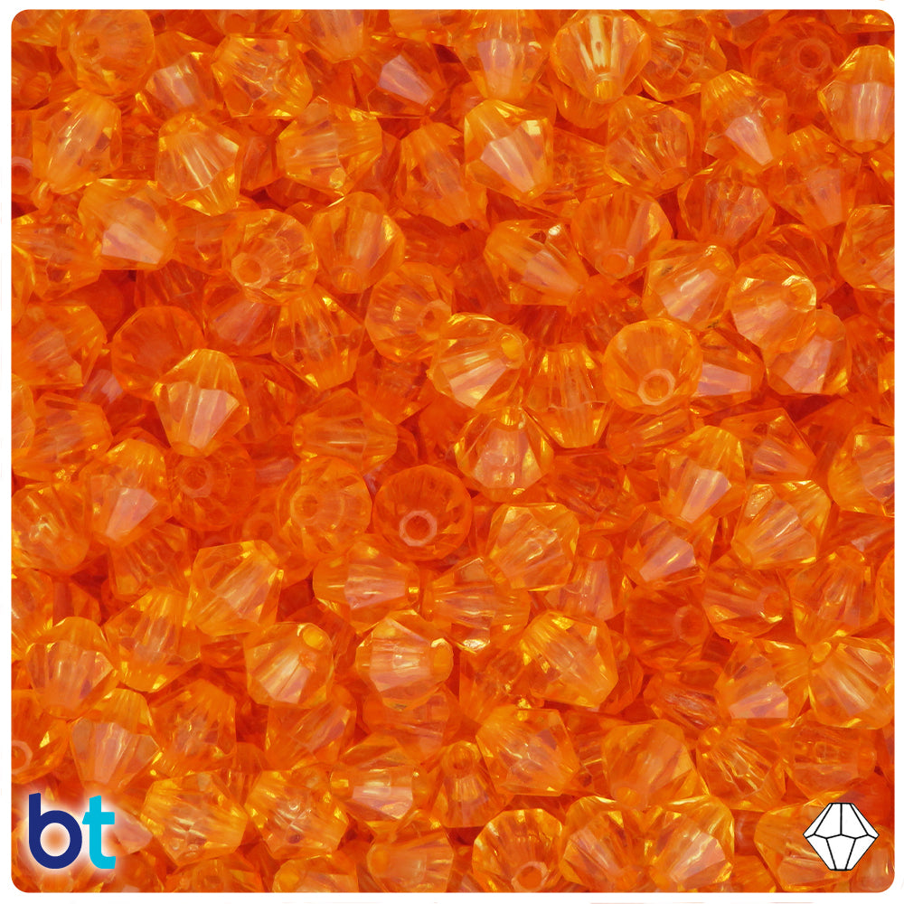 Orange Transparent 8mm Faceted Bicone Plastic Beads (200pcs)