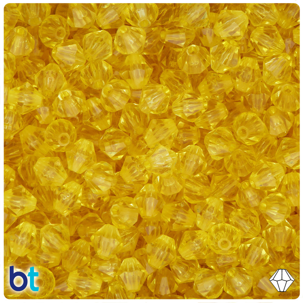 Yellow Transparent 8mm Faceted Bicone Plastic Beads (200pcs)