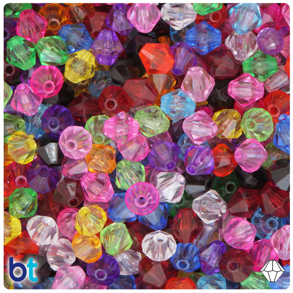 Mixed Transparent 8mm Faceted Bicone Plastic Beads (200pcs)