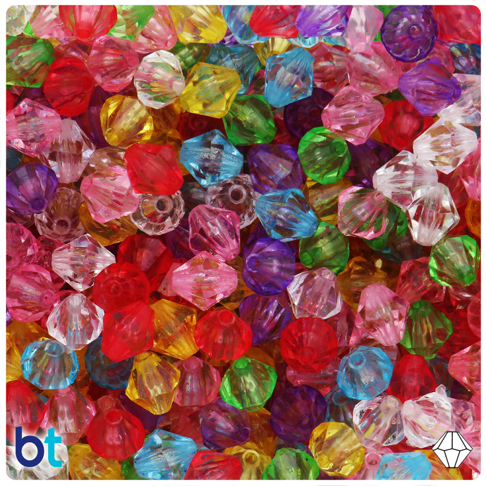 Mixed Transparent 10mm Faceted Bicone Plastic Beads (120pcs)