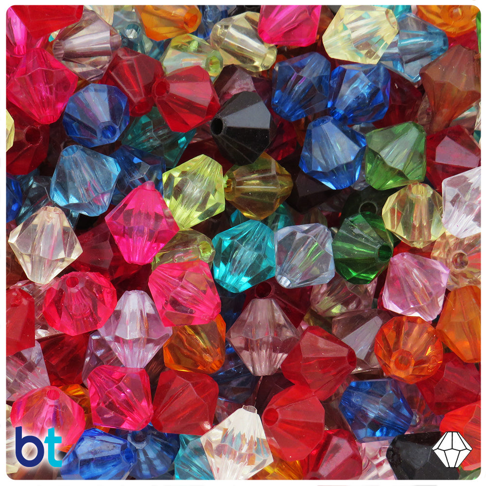Mixed Transparent 12mm Faceted Bicone Plastic Beads (75pcs)