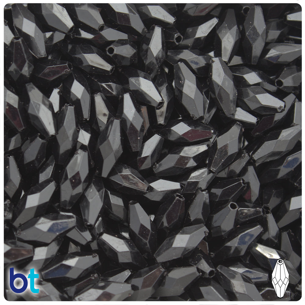 Black Opaque 15mm Faceted Oval Plastic Beads (200pcs)