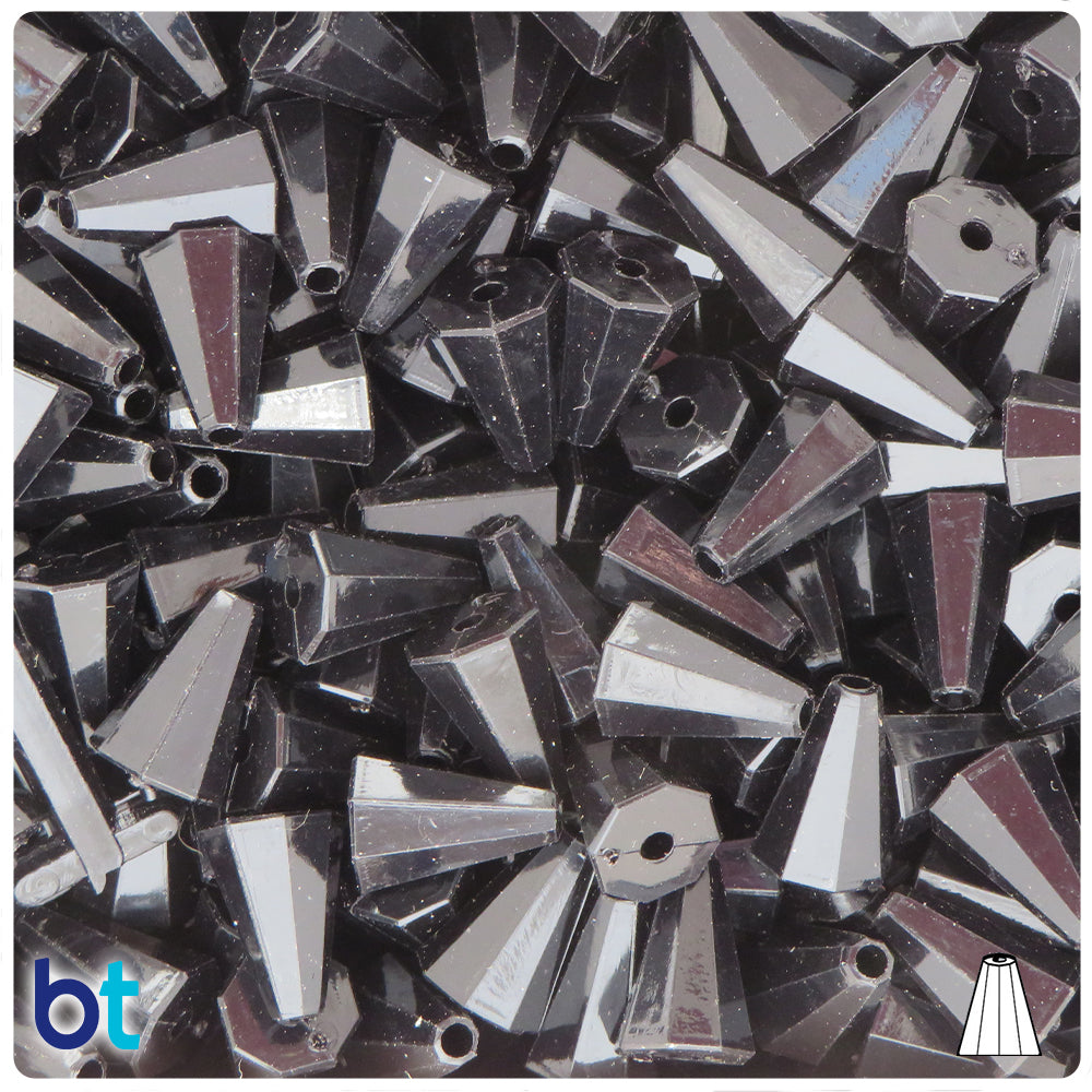 Black Opaque 13mm Faceted Cone Plastic Beads (120pcs)