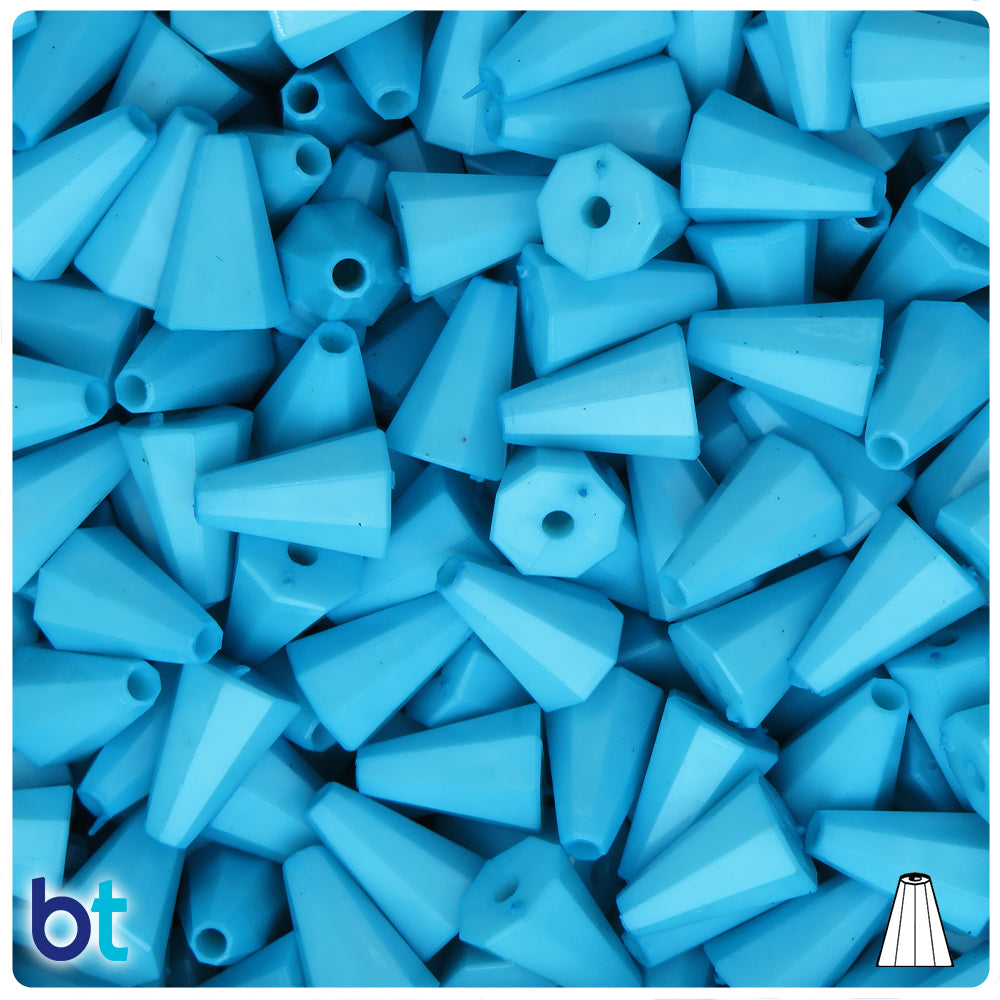 Light Blue Opaque 13mm Faceted Cone Plastic Beads (120pcs)