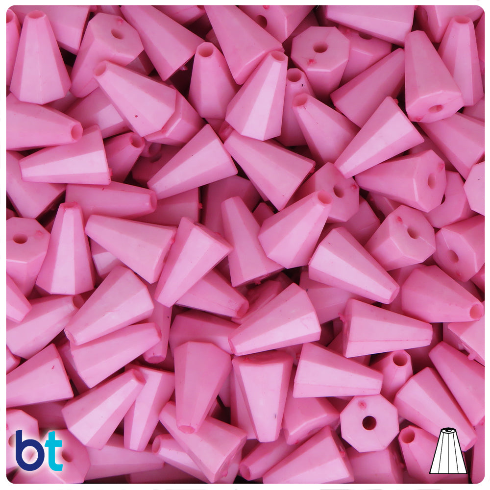 Light Pink Opaque 13mm Faceted Cone Plastic Beads (120pcs)