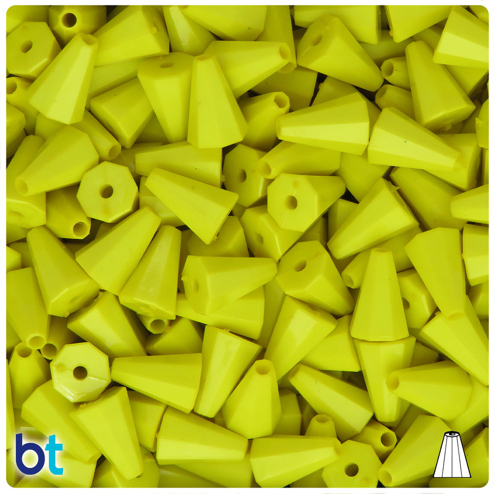 Yellow Opaque 13mm Faceted Cone Plastic Beads (120pcs)