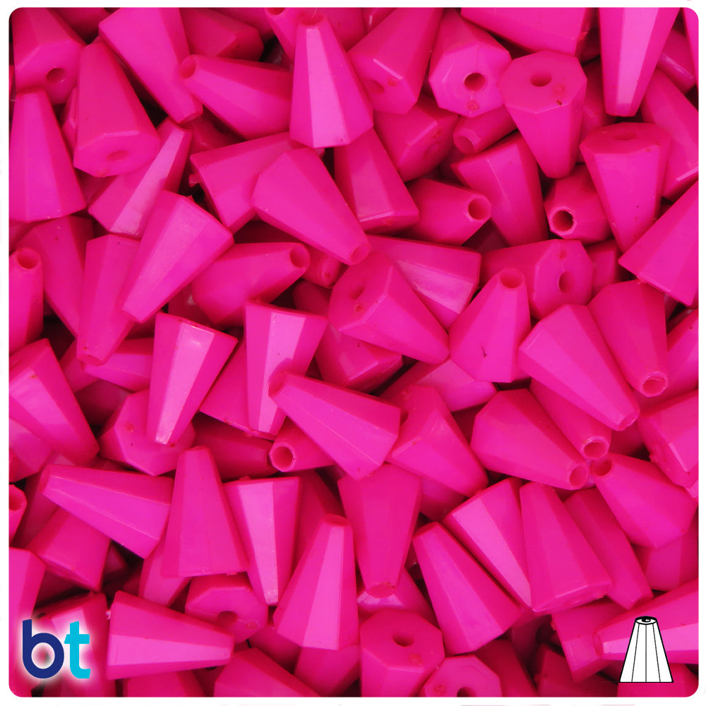 Dark Pink Opaque 13mm Faceted Cone Plastic Beads (120pcs)