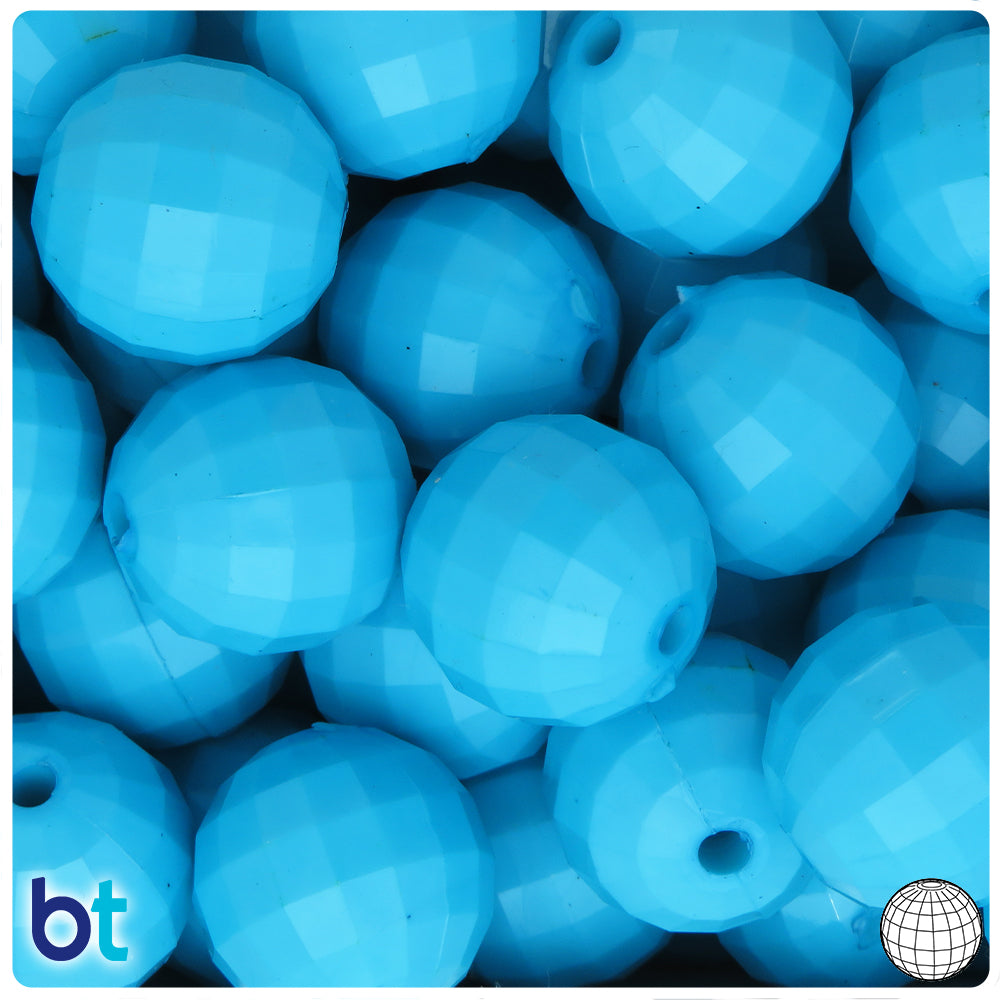 Light Blue Opaque 20mm Faceted Globe Plastic Beads (10pcs)