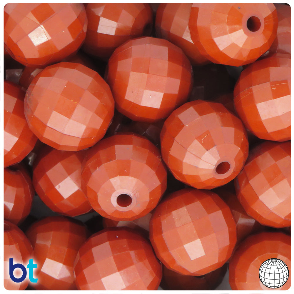 Brown Opaque 20mm Faceted Globe Plastic Beads (10pcs)