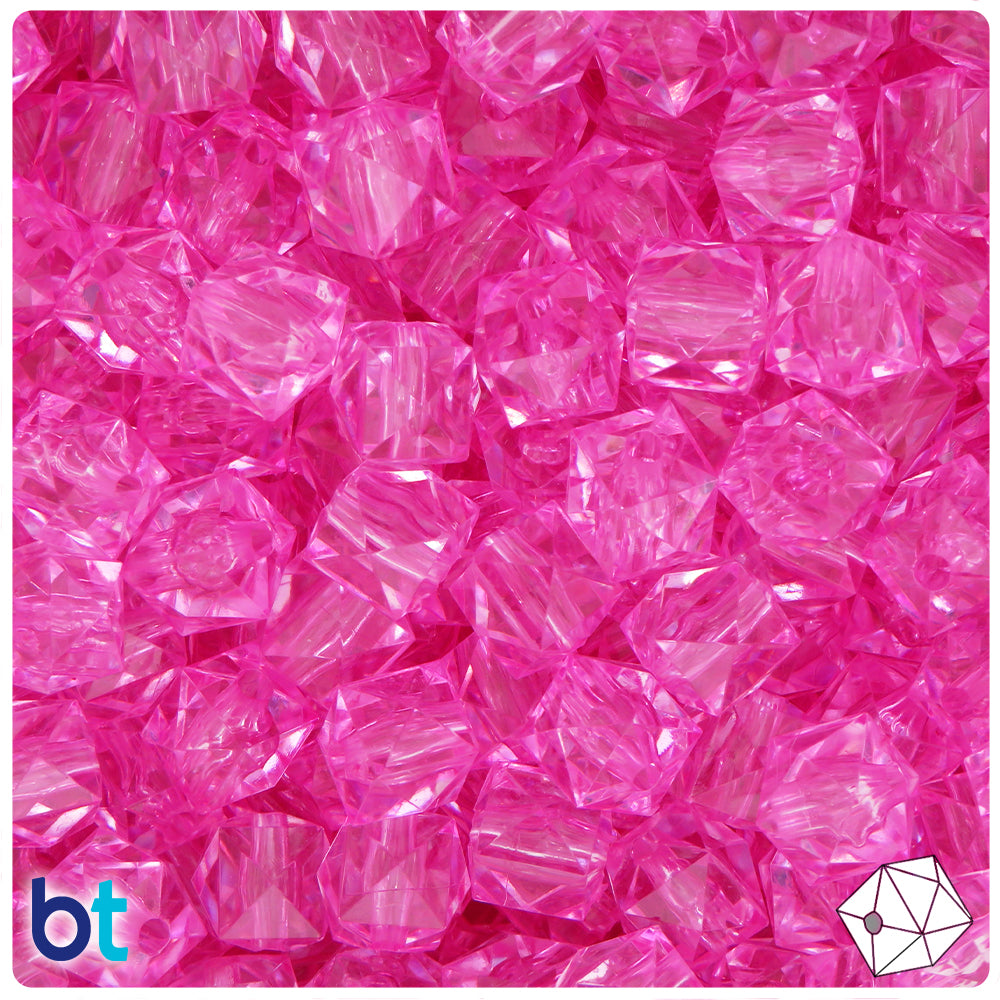 Pink Transparent 10mm Faceted Cube Plastic Beads (100pcs)