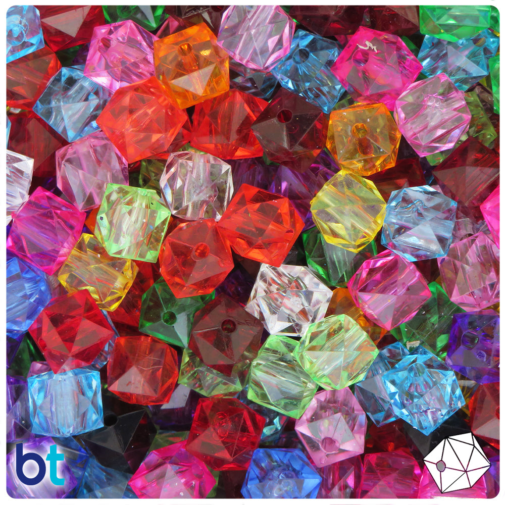 Mixed Transparent 10mm Faceted Cube Plastic Beads (100pcs)